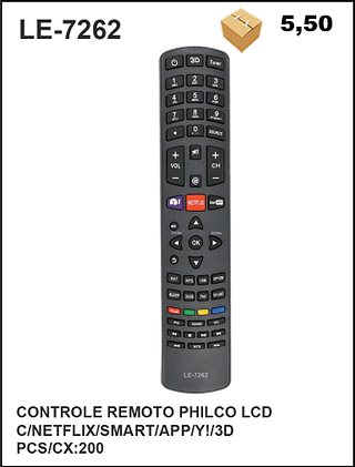 CONTROLE REMOTO PHILCO LCD C/NETFLIX/SMART/APP/Y!/3D 200PÇ=5,5$