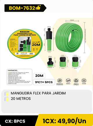 MANGUEIRA FLEX PARA JARDIM 20 METROS CX: 8PCS 1CX: 49,90/Un