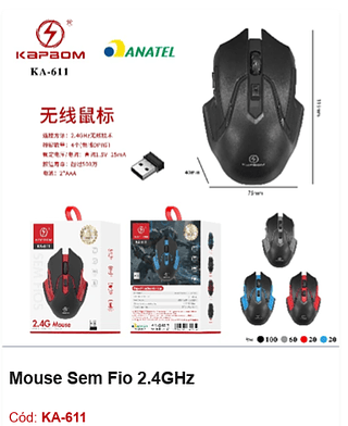 Mouse Sem Fio 2.4GHz R$11,25 PCS/Cx:200