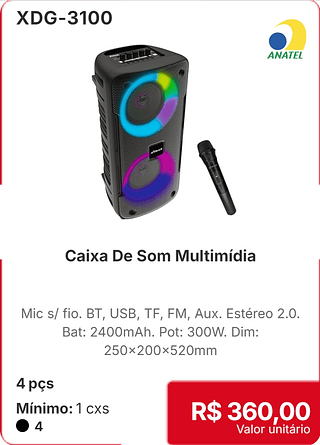 Caixa De Som Multimídia 4 pçs R$ 360.00