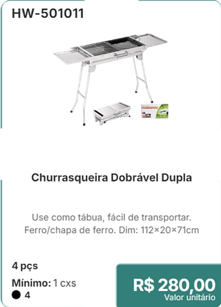 Churrasqueira Dobrável Dupla 4 pçs R$ 280,00