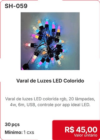 Varal de Luzes LED Colorido 30 pçs R$ 45,00