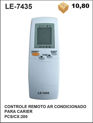 CONTROLE REMOTO AR CONDICIONADO PARA CARIER 200PÇ=10,8$