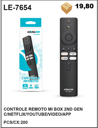 CONTROLE REMOTO MI BOX 2ND GEN C/NETFLIX/YOUTUBE/VIDEO/APP 200PÇ=19,8$