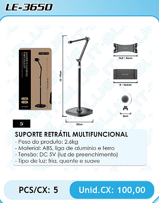 SUPORTE RETRÁTIL MULTIFUNCIONAL PCS/CX: 5 Unid.CX: 100,00