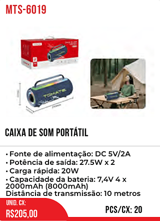 CAIXA DE SOM PORTÁTIL 20pç=205$