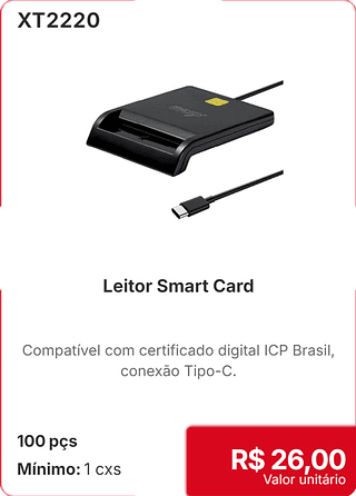 Leitor Smart Card 100 pçs R$ 26.00