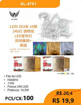Fita de LED PCS/CX:100 R$ 19,9