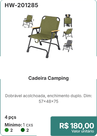Cadeira Camping 4 pcs R$ 180,00