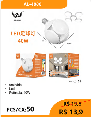 Luminária PCS/CX:50 R$ 13,9