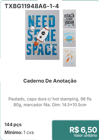 Caderno De Anotação 144 pçs R$ 6.50
