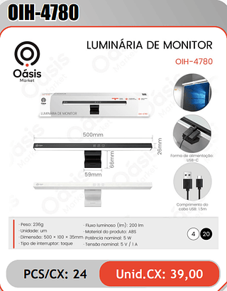 LUMINARIA DE MONITOR PCS/CX: 24 Unid.CX: 39,00