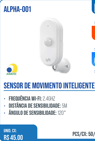 SENSOR DE MOVIMENTO INTELIGENTE UNID. CX: R$ 45.00 PCS/CX: 50
