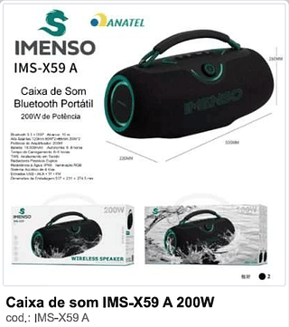 Caixa de som IMS-X59 A 200W R$ 831,25 2PC/CX
