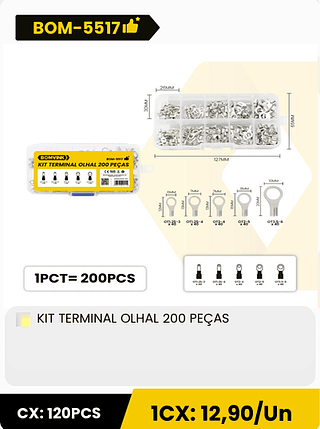 KIT TERMINAL OLHAL 200 PEÇAS CX: 120PCS 1CX: 12,90/Un