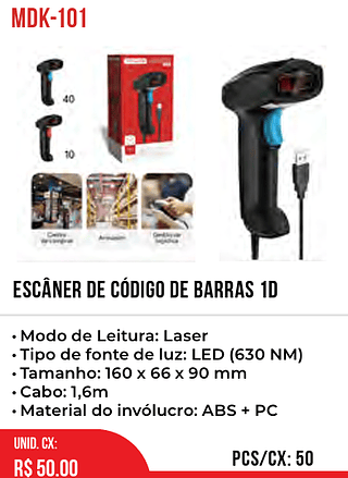 ESCÂNER DE CÓDIGO DE BARRAS 1D 50pç=50$