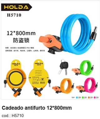 Cadeado antifurto 12*800mm R$ 10,8 PC/CX:100