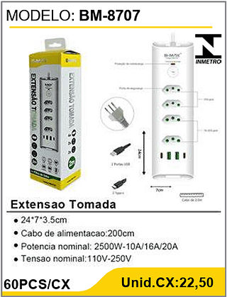 Extensao Tomada 60PCS/CX Unid.CX:22,50