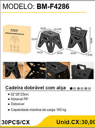 Cadeira dobrável com alça 30PCS/CX Unid.CX:30,00