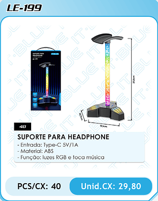 SUPORTE PARA HEADPHONE PCS/CX: 40 Unid.CX: 29,80