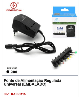 Fonte de Alimentação Regulada Universal R$ 12,6 PCS/Cx: 200