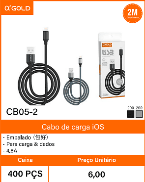 Cabo de carga iOS Caixa 400 PCS Preco Unitario 6,00