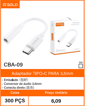 Adaptador TIPO-C PARA 3.5mm Caixa 300 PCS Preco Unitario 6,09