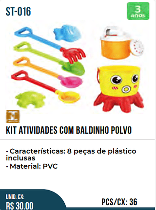 KIT ATIVIDADES COM BALDINHO POLVO UNID.CX:RS 30.00 PCS/CX: 36