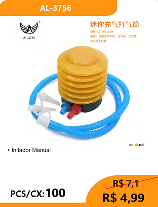 Inflador Manual PCS/CX:100 R$ 4,99