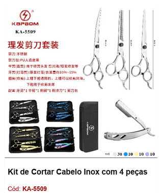 Kit de Cortar Cabelo Inox com 4 peças R$ 36 PCS/Cx: 60