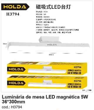 Luminária de mesa LED magnética 5W 36*300mm R$ 18 PC/CX:100