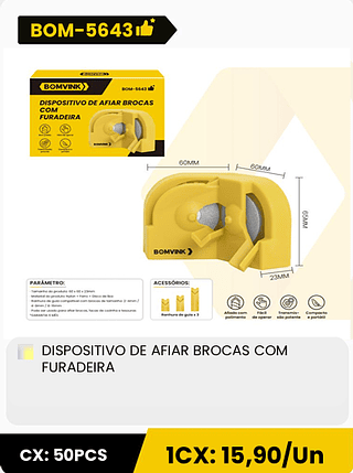 DISPOSITIVO DE AFIAR BROCAS COM FURADEIRA CX: 50PCS 1CX: 15,90/Un