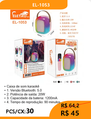 Caixa De Som Karaokê PCS/CX:30 R$45