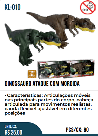DINOSSAURO ATAQUE COM MORDIDA UNID.CX: RS 25.00 PCS/CX:60