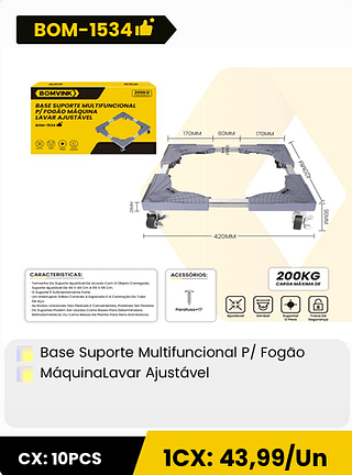 Base Suporte Multifuncional P/ Fogão MáquinaLavar Ajustável CX: 10PCS 1CX: 43,99/Un