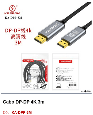 Cabo DP-DP 4K 3m R$ 11,7 PCS/Cx:200