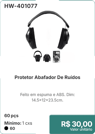 Protetor Abafador De Ruídos 60 pçs R$ 30,00