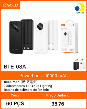 Powerbank10000 mAh Caixa 60 PCS Preco Unitario 38,76