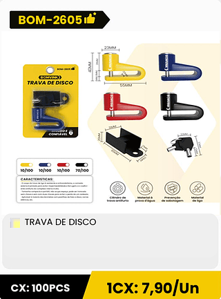 TRAVA DE DISCO CX: 100PCS 1CX: 7,90/Un