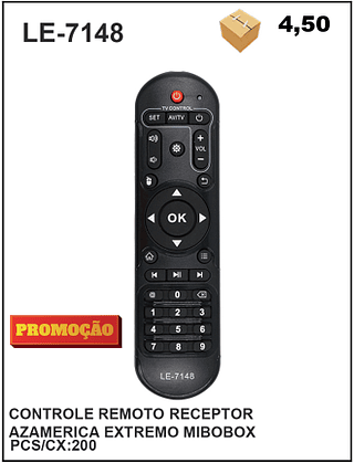 CONTROLE REMOTO RECEPTOR AZAMERICA EXTREMO MIBOBOX 200pç=4,5$