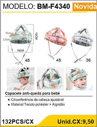 Capacete anti-queda para bebê 132PCS/CX Unid.CX:9,50