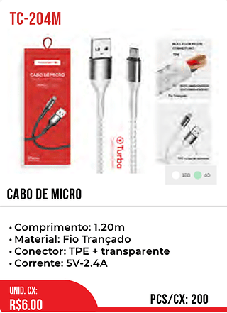 CABO DE MICRO 200pç=6$