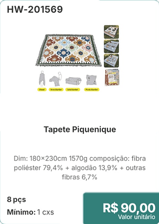 Tapete Piquenique 8 pçs R$ 90.00