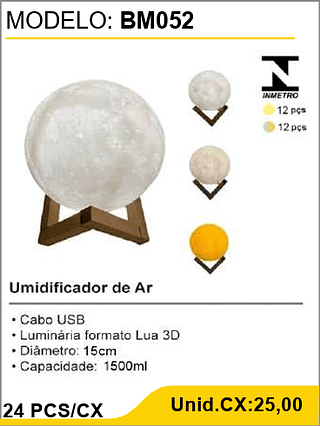 Umidificador de Ar 24 PCS/CX Unid.CX:25,00