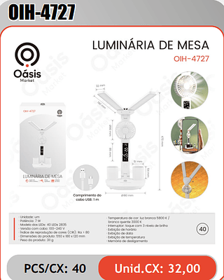 LUMINARIA DE MESA PCS/CX: 40 Unid.CX: 32,00
