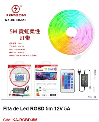 Fita de Led RGBD 5m 12V 5A R$ 38,7 PCS/Cx: 50