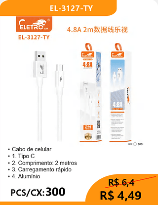 CABO TPC PCS/CX:300 R$4,49