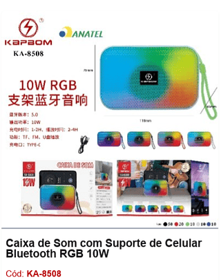 Caixa de Som com Suporte de Celular Bluetooth RGB 10W r R$15,3 PCS/CX:100