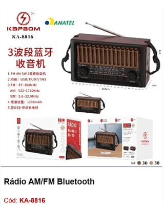 Rádio AM/FM Bluetooth R$40,5 PCS/CX:60