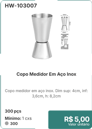 Copo Medidor Em Aço Inox 300 pçs R$ 5,00
